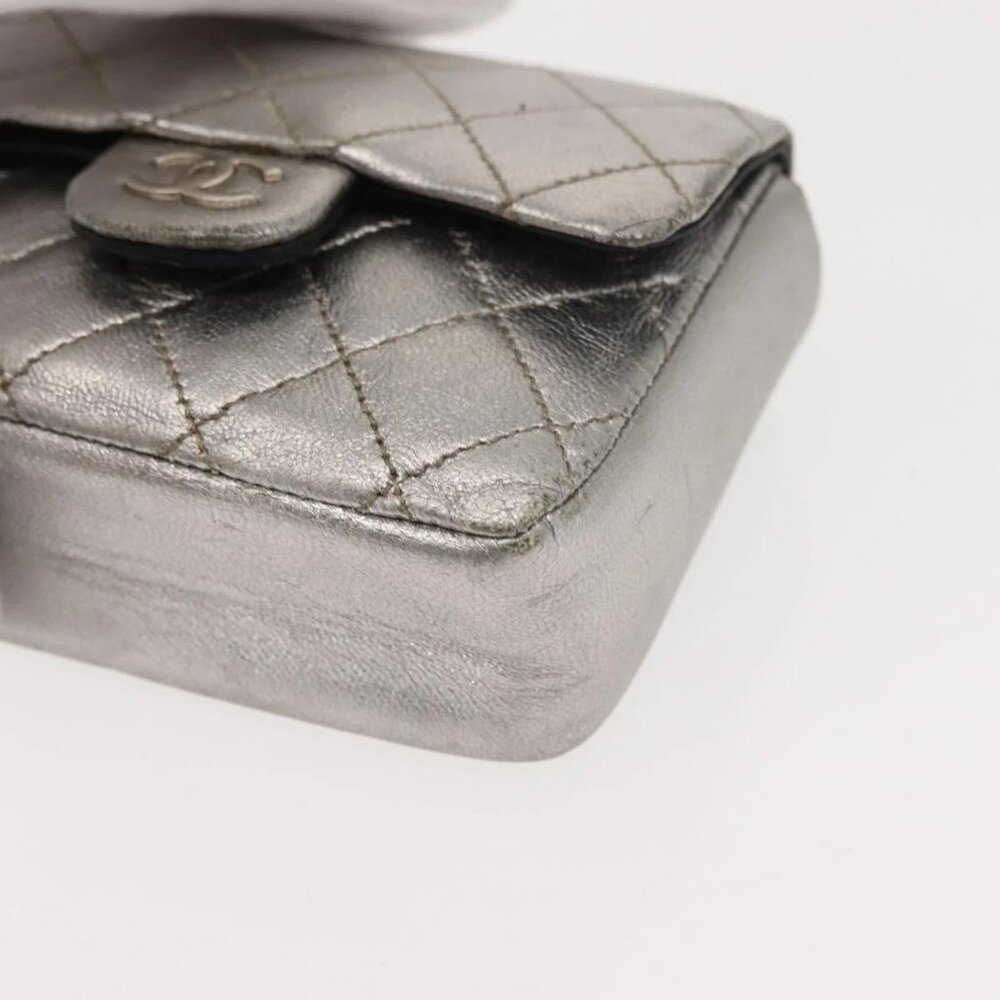 CHANEL Matelasse Chain Hand Bag Lamb Skin Silver CC Auth 148202 - Picture 12 of 16